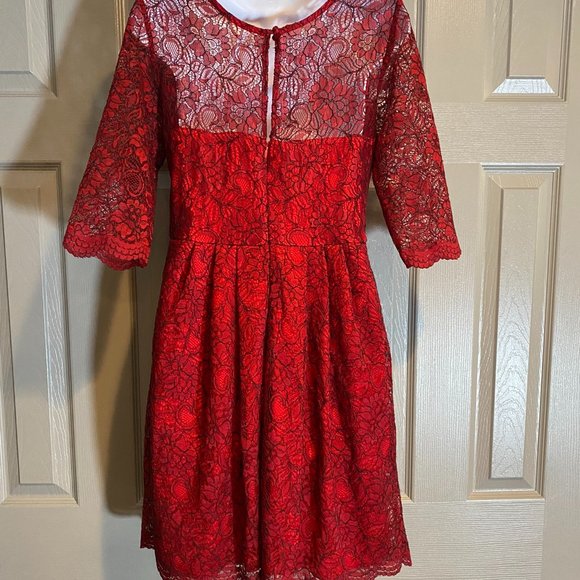 Betsy Johnson Red Mini Dress with Black & Red Lace Overlay - Picture 4 of 6